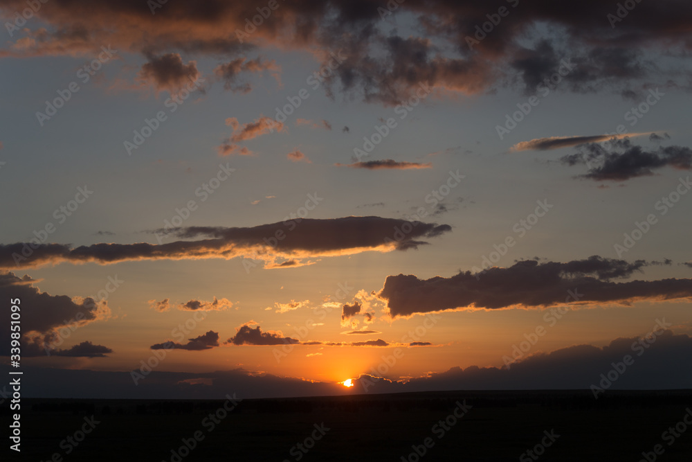 Sunset in the Arkaim, South Ural, Chelyabinsk region, Russia