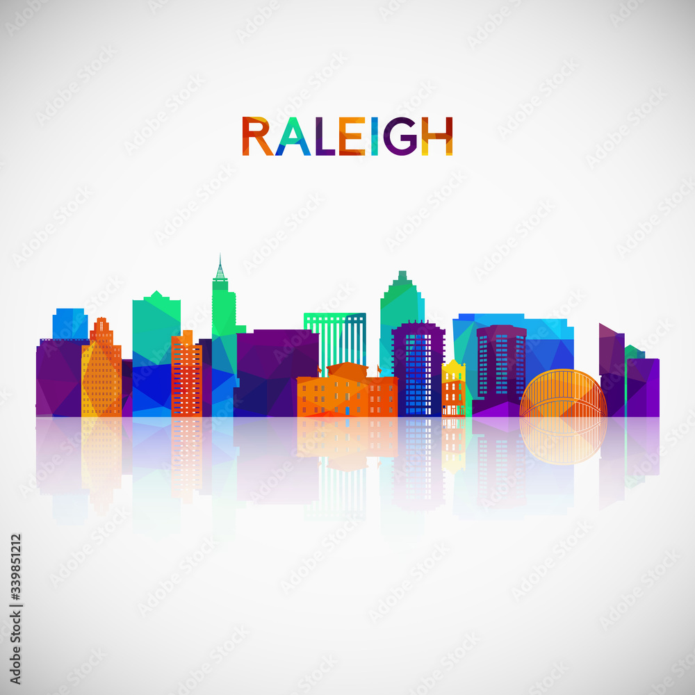 Raleigh skyline silhouette in colorful geometric style. Symbol for your design. Vector illustration.