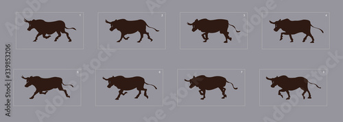 cow run cycle animation. frame by frame classic cow animation sprite sheet for design, animation or motion design.