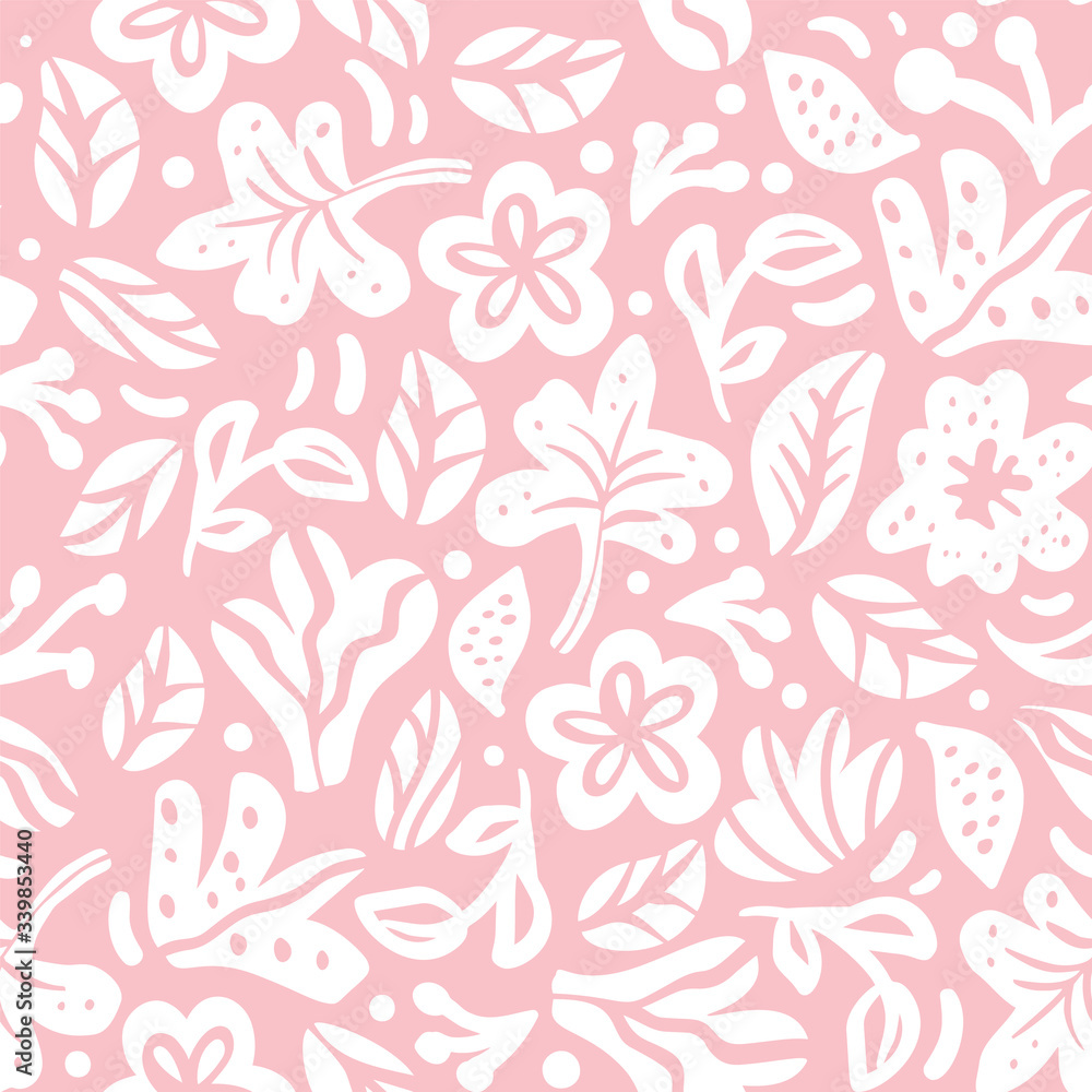 Seamless vector floral color pattern. Decorative vintage classic style with flowers and abstract shapes. For organic natural eco cosmetics or textile