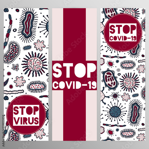 Coronovirus infection COVID-19 alert poster. 20th century pandemic,transmitted by airborne droplets.