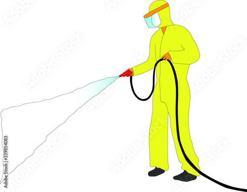 Specialist in hazmat suits cleaning vector.