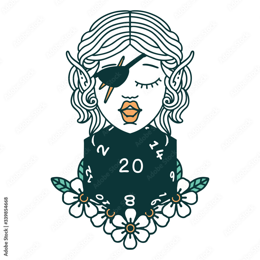 elf rogue character with natural twenty dice roll illustration elf rogue character with natural twenty dice roll illustration