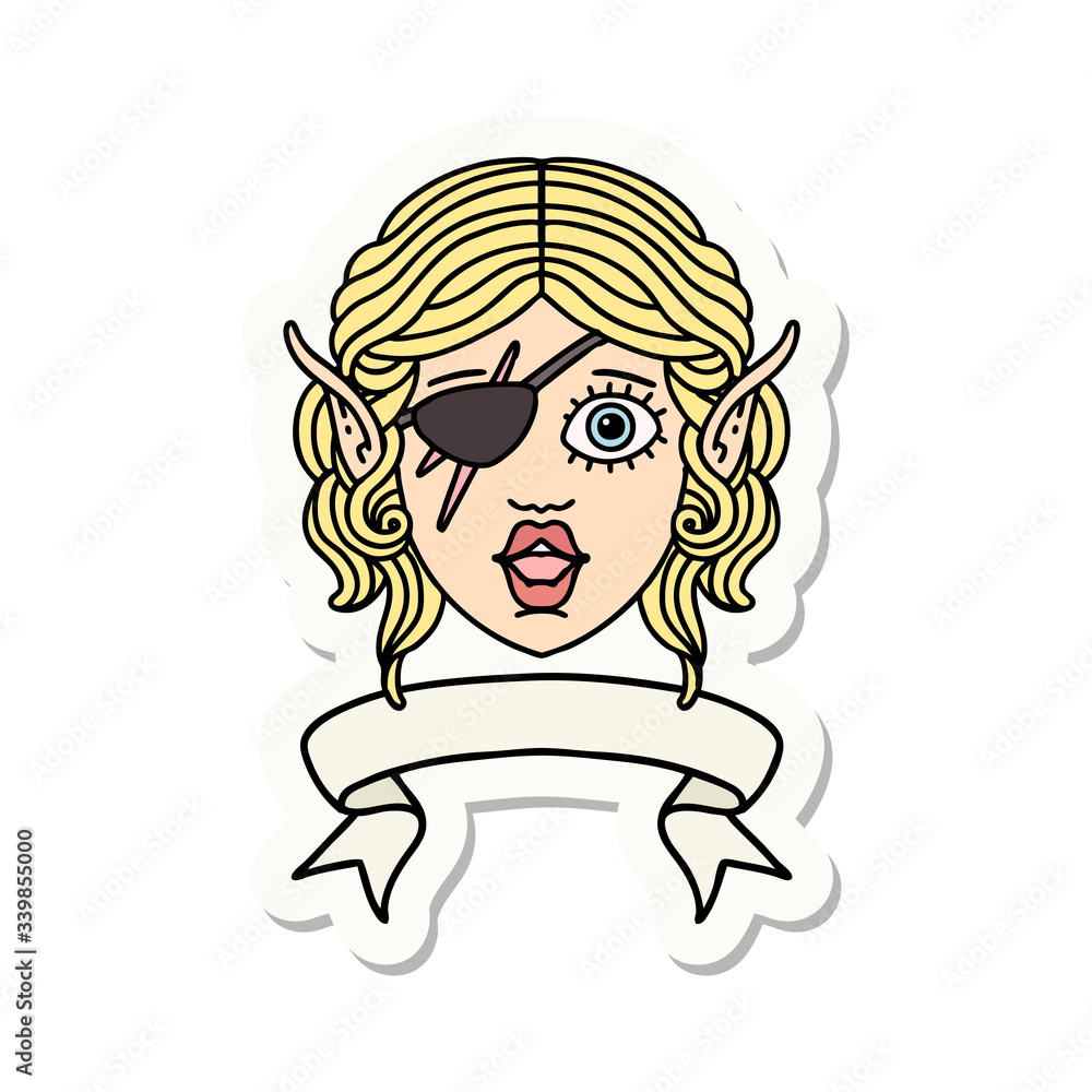 elf rogue character face with banner sticker elf rogue character face with banner sticker