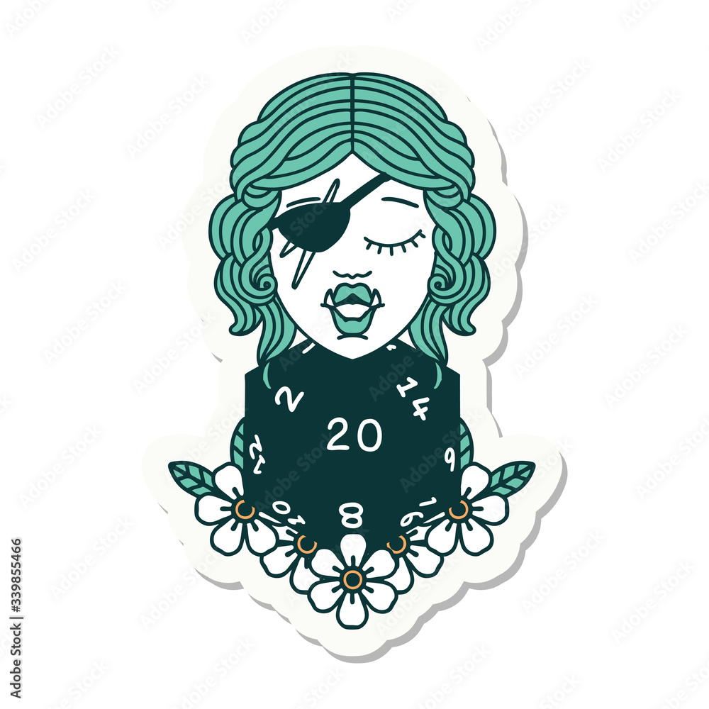 half orc rogue with natural twenty dice roll sticker half orc rogue with natural twenty dice roll sticker