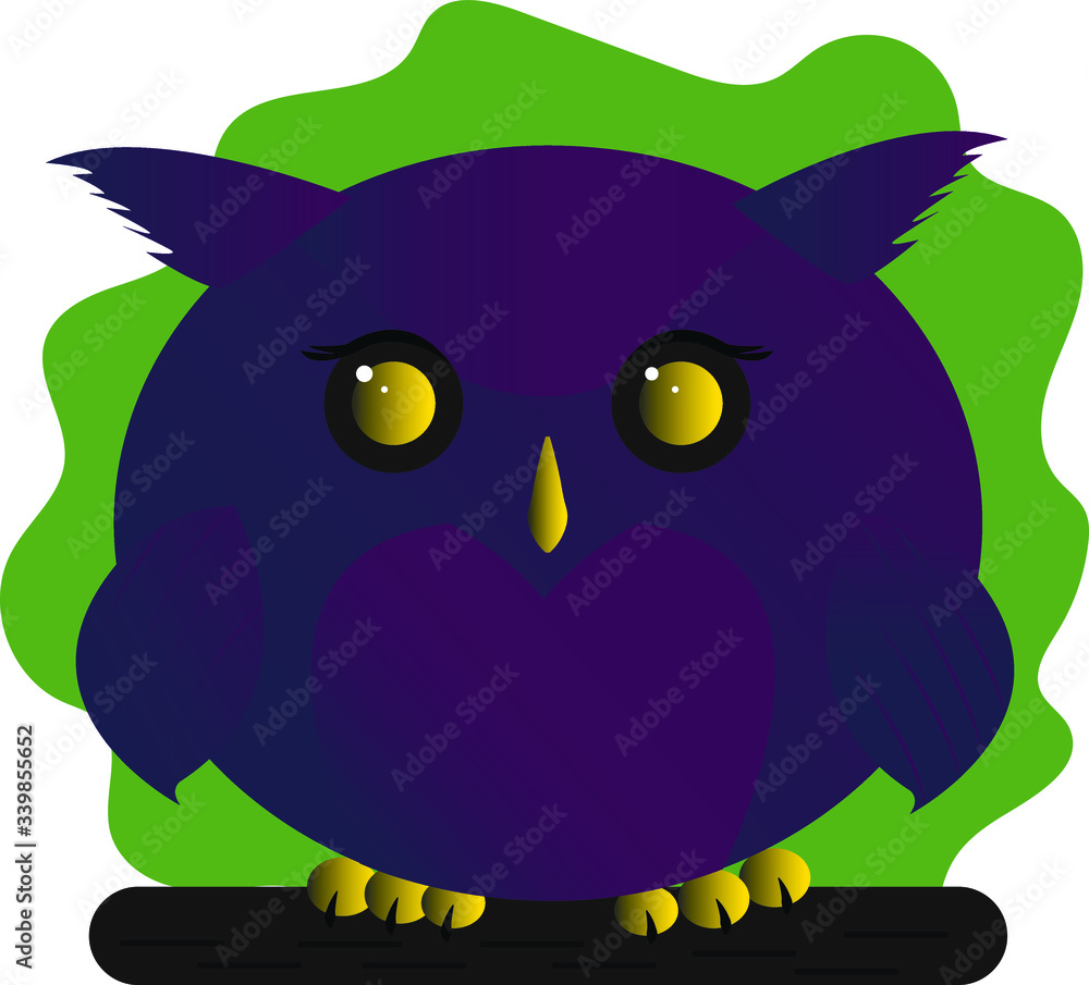 Purple owl.Cartoon character. Vector illustration showing a cute bird Purple owl.Cartoon character. Vector illustration showing a cute bird
