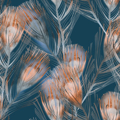 Ingelijste posters Voor haar Naadloos patroon met aquarel veren  © Marina Grau
