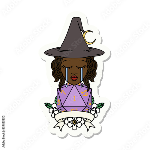 crying human witch with natural one roll sticker