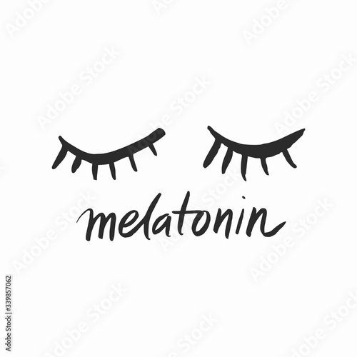 Simple logo concept for melatonin drawn by hand on a white background. Banner, poster for the treatment of insomnia. Medical, healthcare, healthy lifestyle concept. Cute cartoon vector illustratration