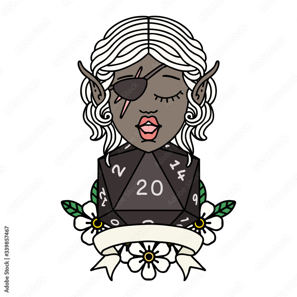 elf rogue character with natural twenty dice roll illustration elf rogue character with natural twenty dice roll illustration