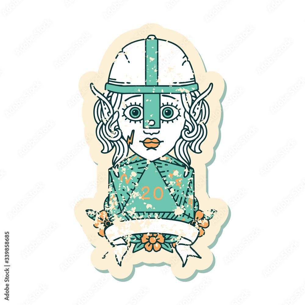 Fototapeta premium elf fighter with natural 20 dice roll illustration