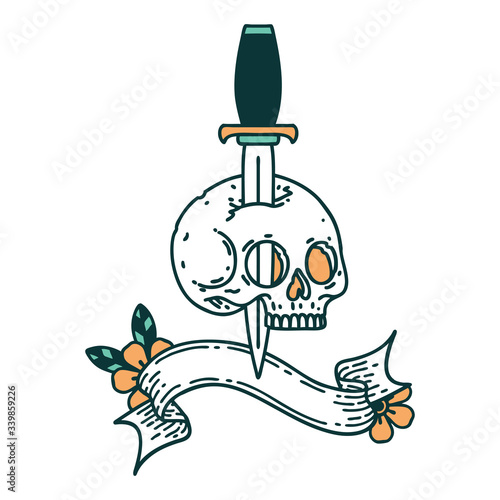 Photo tattoo with banner of a skull and dagger