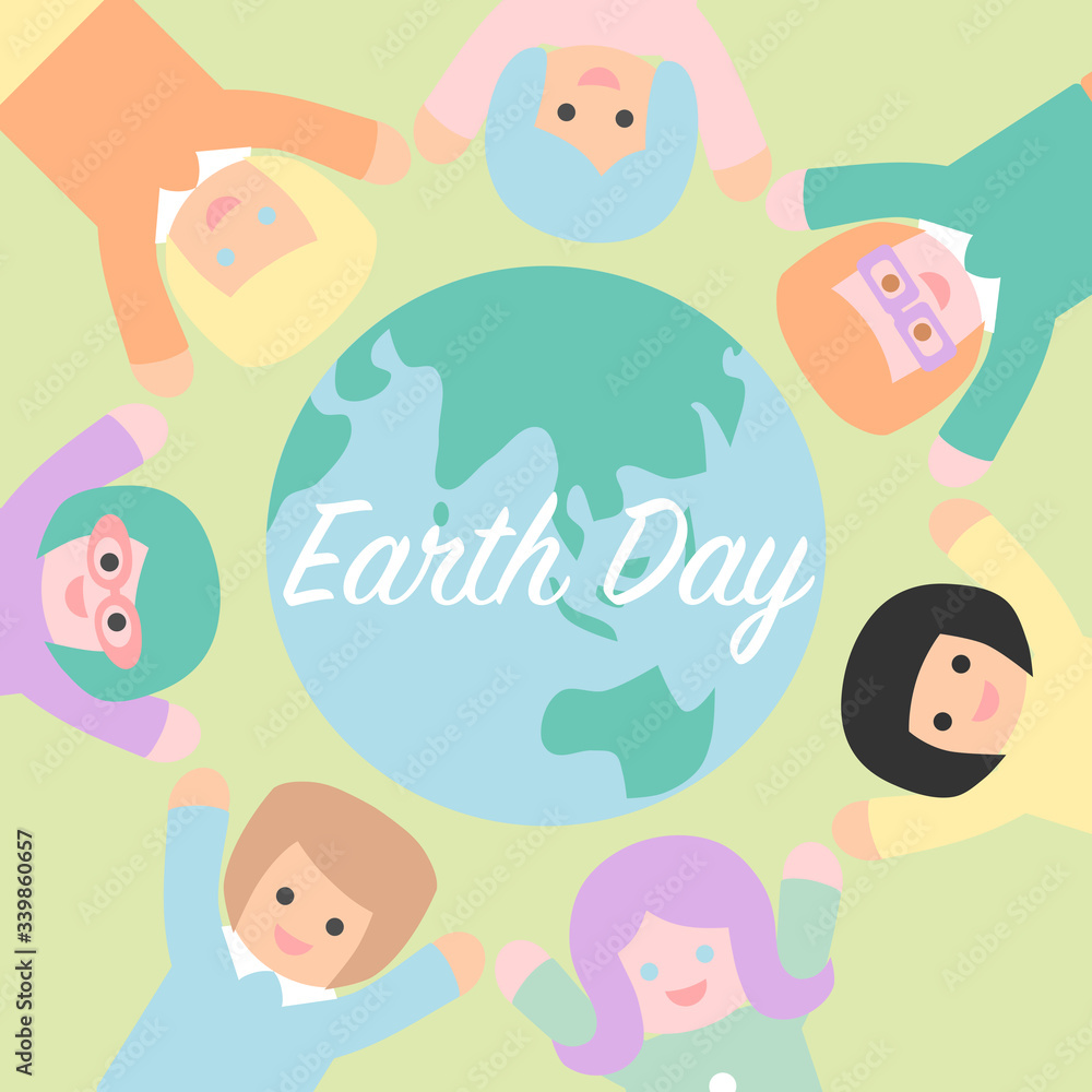 Fototapeta premium Earth day with people holding hand