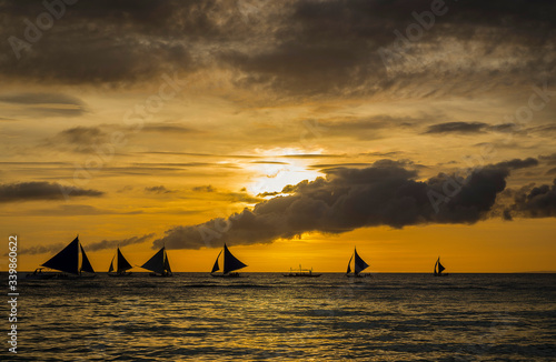 White beach sunset on Boracay island, Philippines.