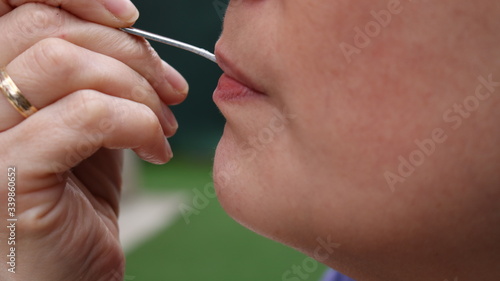 Woman savoring a cake