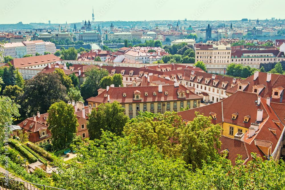 Fototapeta premium Orange roofs of Prague. Czech. Europe. Beautiful view from above