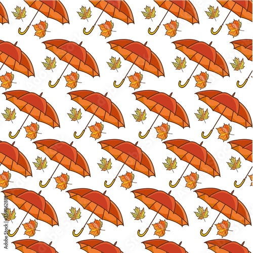 Umbrella and maple leaf, rainy weather seamless pattern