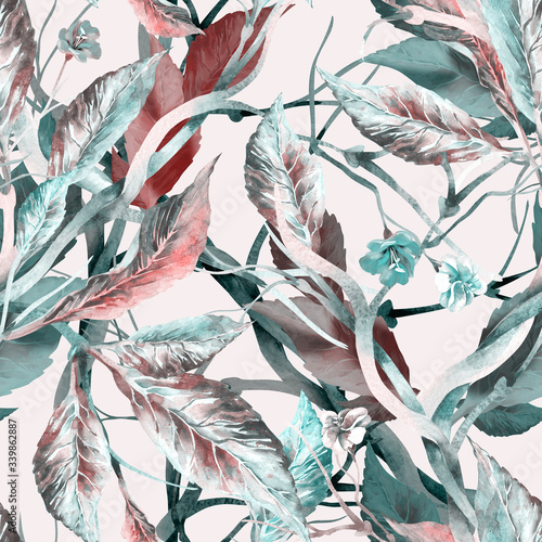 Leaves Seamless Pattern. Watercolor Illustration.