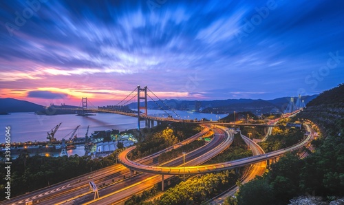 Photography Tsing Ma Bridge in Hong Kong with a colorful beautiful sky