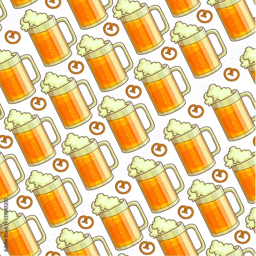 Glasses filled with beer and foam seamless pattern