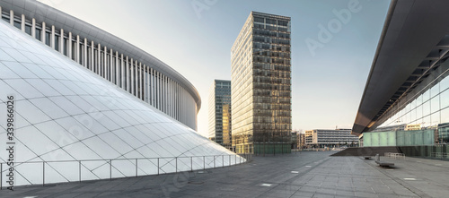 A view on Philharmonie and office buildings in a business district in Luxembourg