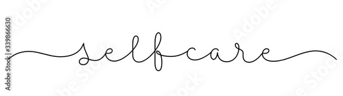 SELF-CARE black vector monoline calligraphy banner with swashes