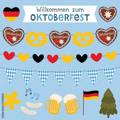 Oktoberfest vector welcome banners and decoration set