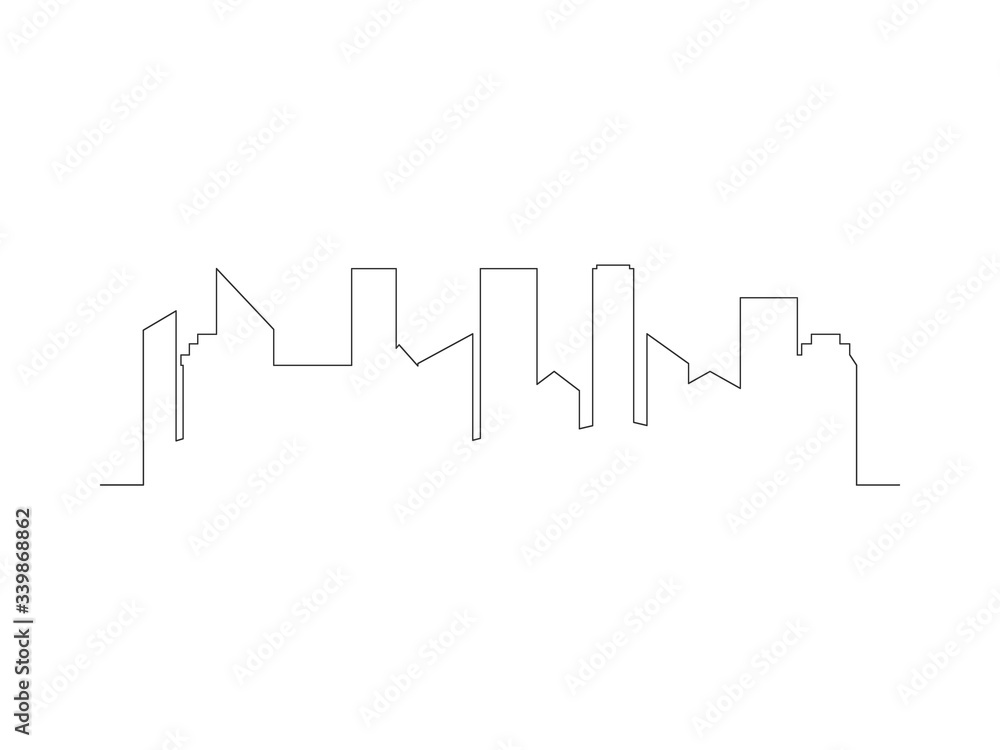 Continuous city buildings line stock vector illustration isolated on white background. Town one line.
