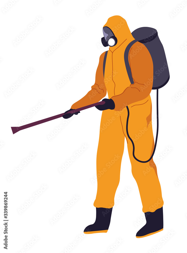 Hazmat costume with spraying tube, backpack and respirator Hazmat costume with spraying tube, backpack and respirator