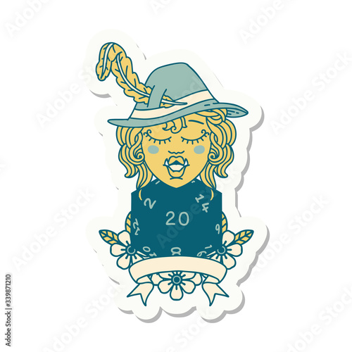 half orc bard with natural 20 dice roll sticker