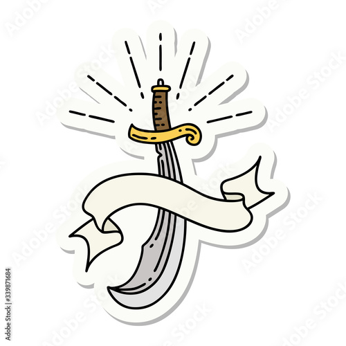sticker of tattoo style scimitar sword