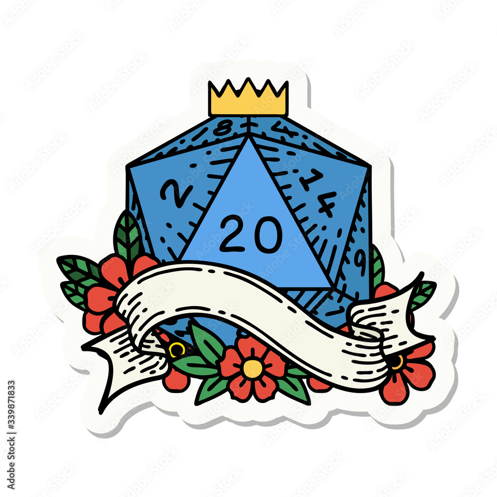 natural twenty D20 dice roll sticker natural twenty D20 dice roll sticker