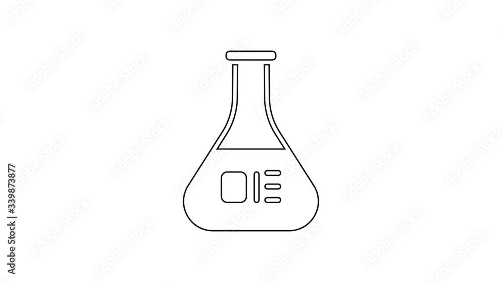 Black line Test tube and flask chemical laboratory test icon isolated on white background. Laboratory glassware sign. 4K Video motion graphic animation Black line Test tube and flask chemical laboratory test icon isolated on white background. Laboratory glassware sign. 4K Video motion graphic animation