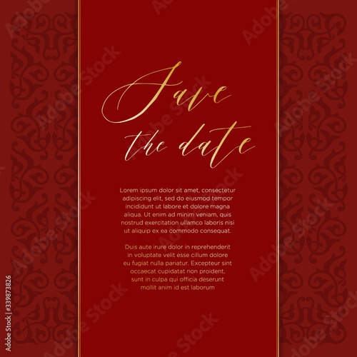 Invitation to the celebration: wedding, anniversary, sabantuy. With Tatar national ornament. Ethnic pattern, red and gold. photo