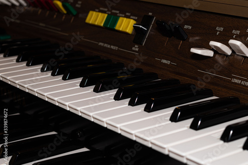 piano or electric organ with two keyboard.