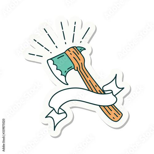 sticker of tattoo style hatchet axe