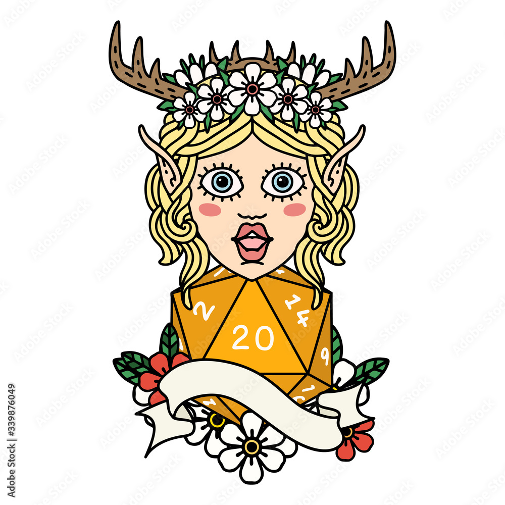 elf druid with natural twenty dice roll illustration elf druid with natural twenty dice roll illustration