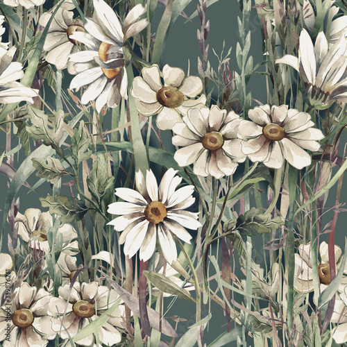 Summers Flowers Seamless Pattern. Watercolor Floral  Background.