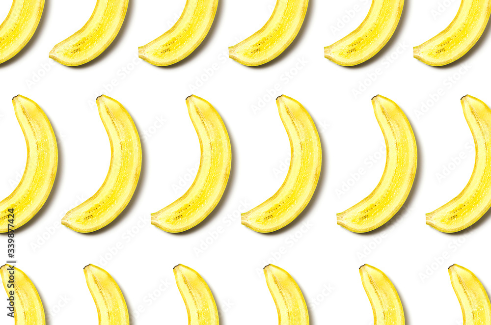 bananas cut along with shadow on a white background bananas cut along with shadow on a white background