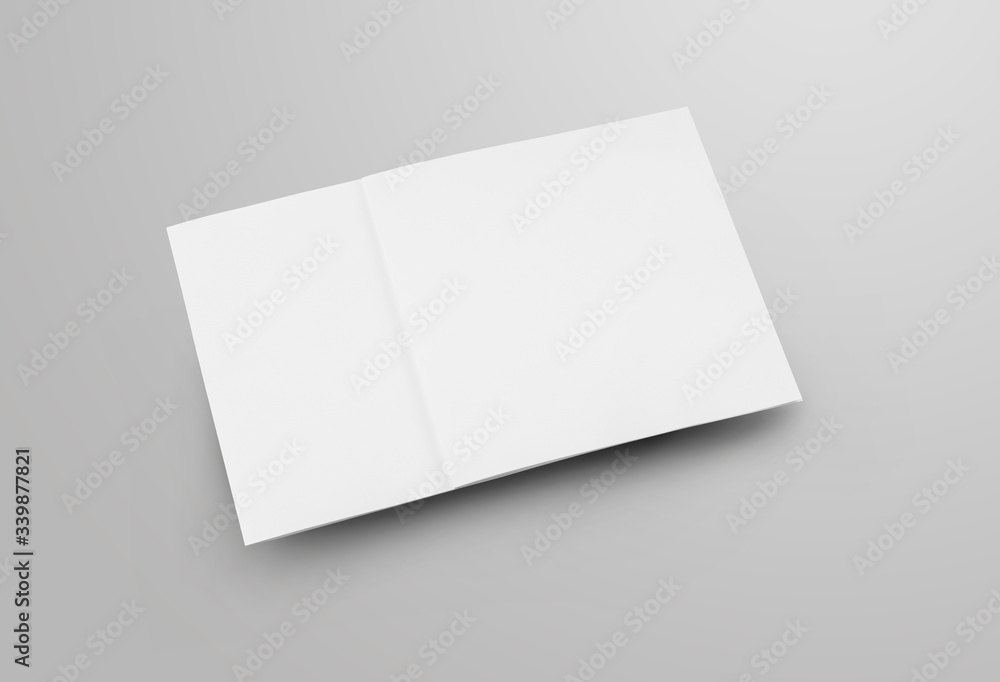 Closed tri-fold blank template with realistic shadows, square business brochure, for presentation design. Closed tri-fold blank template with realistic shadows, square business brochure, for presentation design.