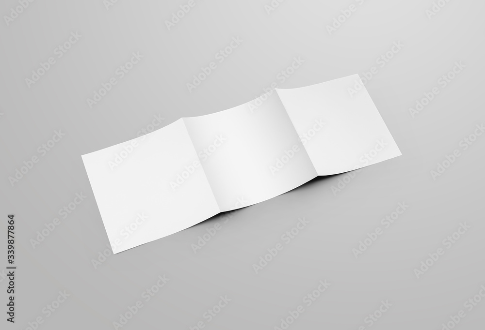 Square booklet open page template, blank white roll fold brochure with ...
