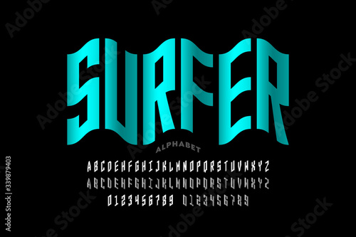 Water wave style font design, alphabet letters and numbers