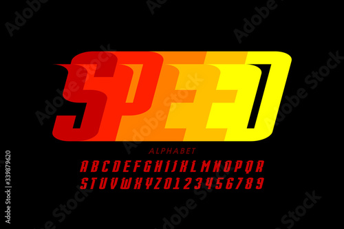 Speed sport style font design, alphabet letters and numbers