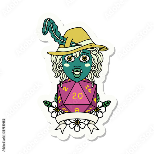half orc bard with natural 20 dice roll sticker
