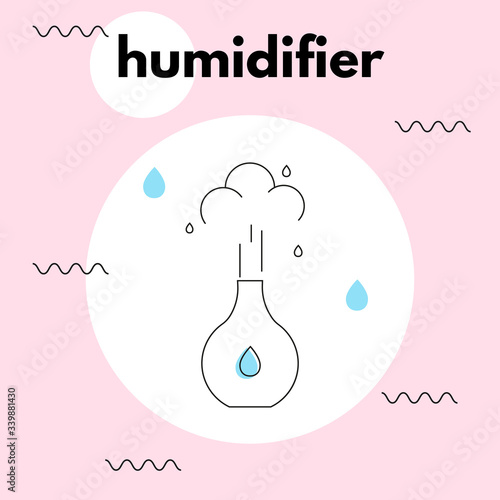 Humidifier. Poster with graphic elements and the icon of the humidifier. Clean air and easy breathing.Vector illustration.