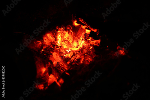 Fireplace fire in closeup macro