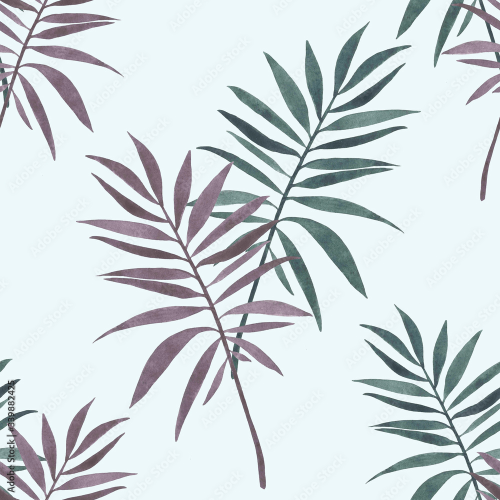 watercolor palm tree leaf seamless pattern