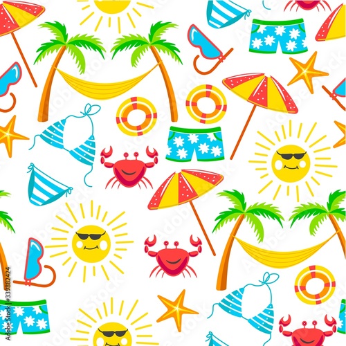 Summer holidays, tropical flora and fauna with clothes