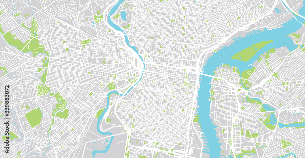 Naklejka premium Urban vector city map of Philadelphia, Pennsylvania, United States of America