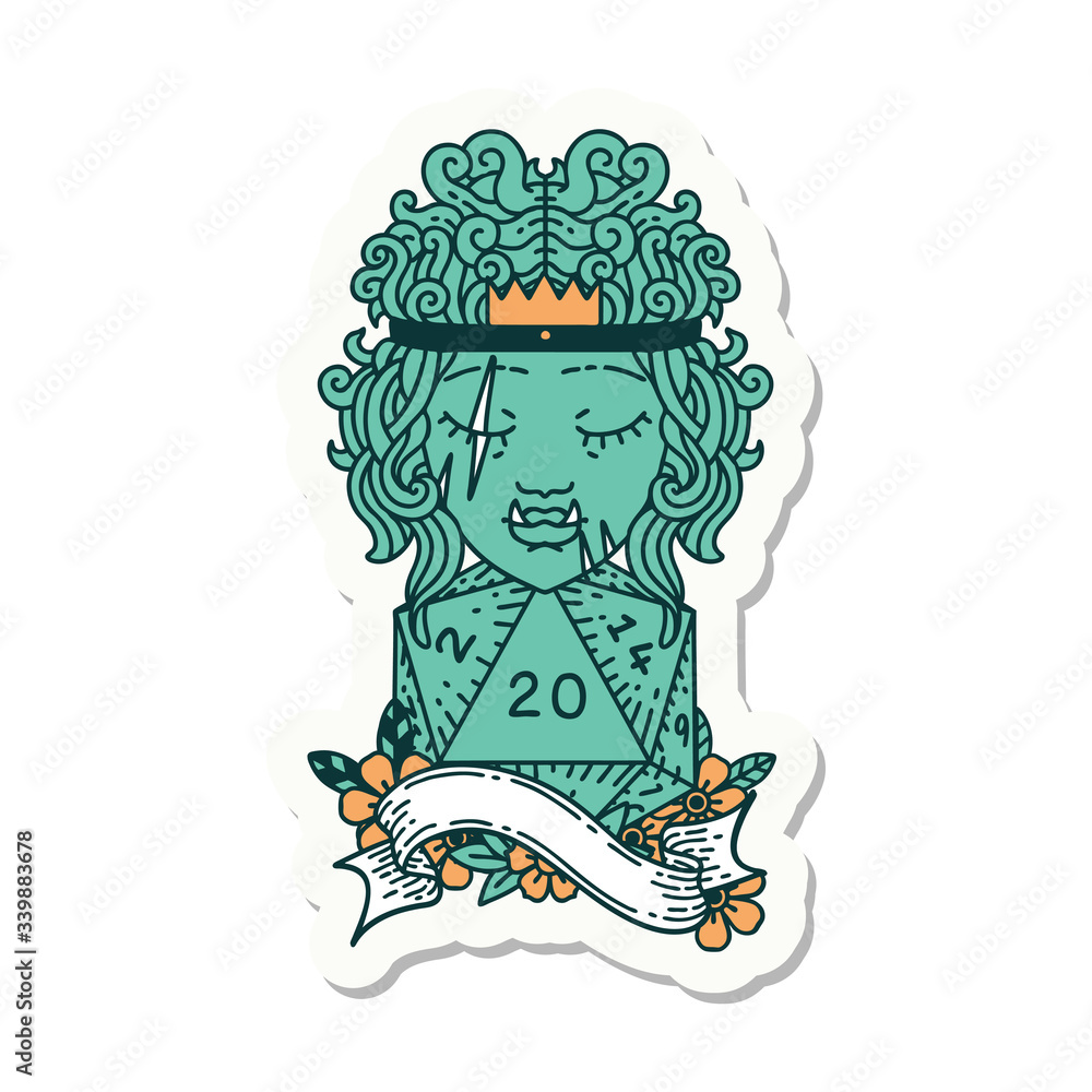 half orc barbarian with natural twenty dice roll sticker half orc barbarian with natural twenty dice roll sticker